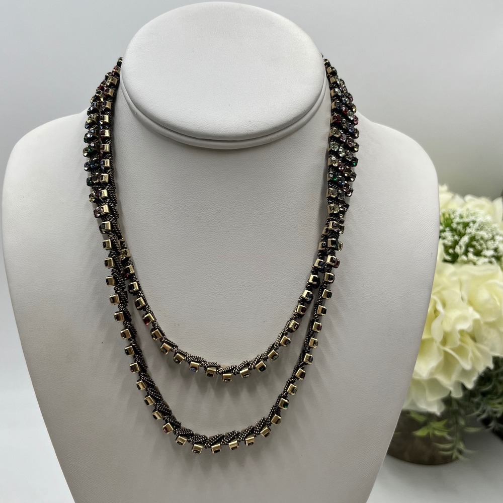 J. Crew Double Strand Multicolor Crystal CZ Glass Chain Layered Necklace